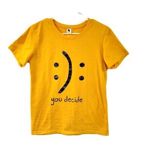 Happy/Sad you decide Youth Size MED T-Shirt Short Sleeve, Bright Yellow & Black